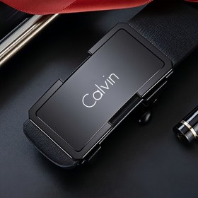 Resim Calvin Erkek İş Kemer - Otomatik Toka Ayarlaması, Takım Elbiseler & Kot Pantolonlar için İnce Minimalist Tasarım, Dayanıklı PU Deri ve Alaşım Toka, Siyah, Standart Boyut, Günlük Kullanım İçin Vazgeçilmez 
