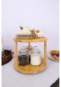 Resim Digithome Bambu 2 Katlı 360 Döner Standlı Servis Ve Sunum Tepsisi Kahverengi A/10 C1-1-289 