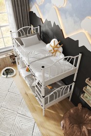 Resim ARGİMO Bella Genç Çocuk Yatak Odası Metal Ranza Ve Karyola 90x200 Beyaz 