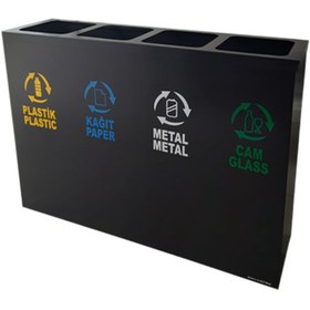 Resim Galvatek Metal 4'lü Geri Dönüşüm Sıfır Atık Kutusu (Kovalı) 