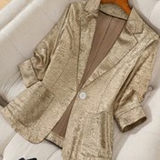 Resim Kadın Şık Düz Renk Blazer - Polyester %100 Üç Çeyrek Kol, Normal Uzunluk, Tek Düğmeli Pat, H Kesim, Dokuma, İlkbahar/Sonbahar Sezonu İçin Astarlı Değil 