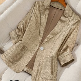 Resim Kadın Şık Düz Renk Blazer - Polyester %100 Üç Çeyrek Kol, Normal Uzunluk, Tek Düğmeli Pat, H Kesim, Dokuma, İlkbahar/Sonbahar Sezonu İçin Astarlı Değil 