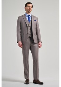 Resim İmza Koyu Vizon Kendinden Desenli 2 Düğme Classic Esnek Slim Fit Takım Elbise 1001250157 Koyu Vizon 