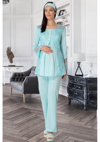 Resim Mecit Pijama Mecit 5353 Turkuaz Sabahlıklı Lohusa Pijama Takımı 