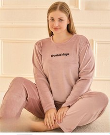 Resim Mihra Kadın Kışlık Bisiklet Yaka Kadife Battal Pijama Takımı 132213p - 1 Adet Pudra 