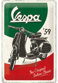 Resim Metal Duvar Panosu Vespa Italyan Klasik 30x20cm / Nostalgic Art 