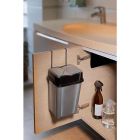 Resim Askılı Asılabilir Tezgah Altı Pratik Kapak Mutfak Banyo Çöp Kovası 5.5 Litre Gri 