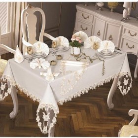 Resim Daisy Love Masa Örtüsü 160x260 Cm 26 Parça Krem Krem 