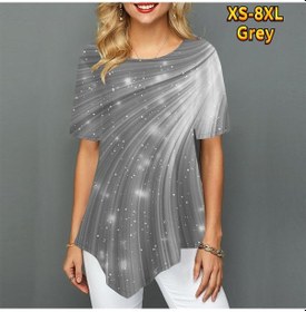 Resim Gri Kadın Büyük Beden Tişörtlerin Beyaz Meteor Yağmuru Baskı Gevşek Rahat Üstleri Kadın Düzensiz Yaz Giysileri Gri 