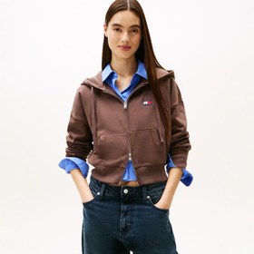 Resim Tommy Hilfiger Bxy Crop Zip Kadın Kahverengi Sweatshirt 