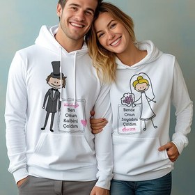 Resim Evli ve Mutlu Çiftler Kapşonlu Polar Sweatshirt 