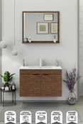 Resim BIANI Fix Arya 85 Cm Banyo Dolabı,Seramik Lavabolu,Aynalı,Lavabo Dahil,Mdf,Aybe Kahve 