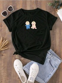 Resim Hamile Gebe T-shirt Çocuklar Baskılı - Siyah Bisiklet Yaka Oversize Tişört 