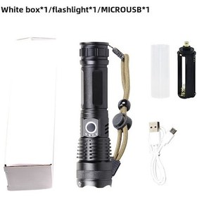 Resim Youtek Xhp50 Alüminyum Gergin Led El Feneri, Usb Şarjlı, Güç Göstergeli, 500m Menzil, Zoom Fonksiyonlu 5058 Fener + Usb Kablosu Beyaz Kutu 