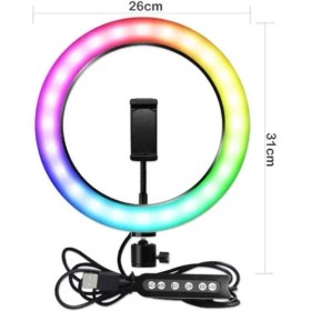 Resim MobaxAksesuar Ring Light Renk Değiştiren Gökkuşağı 33 cm 13 Inç Çember 25W+ 2.2m Tripod Siyah 