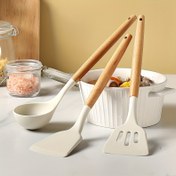 Resim 3 adet, Silikon Mutfak Eşyaları Seti, Beyaz Yapışmaz Yüksek Sıcaklık Silikon Spatula, Çorba Kaşığı, Kızartma Yumurta Spatulası, Evde Kızartma Spatulası, Kızartma Kaşığı Seti, Birleştirilmiş Pişirme Spatulası 