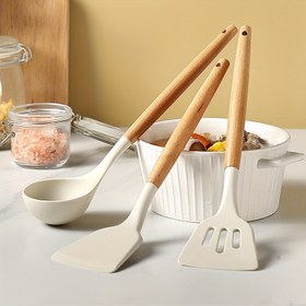 Resim 3 adet, Silikon Mutfak Eşyaları Seti, Beyaz Yapışmaz Yüksek Sıcaklık Silikon Spatula, Çorba Kaşığı, Kızartma Yumurta Spatulası, Evde Kızartma Spatulası, Kızartma Kaşığı Seti, Birleştirilmiş Pişirme Spatulası 