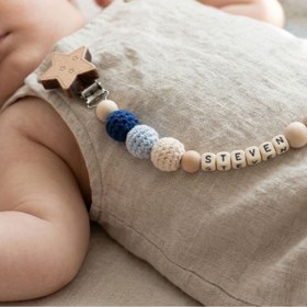 Resim My Kids Room İsme Özel Doğal Ahşap Emzik Zinciri - Kişiye Özel Bebek Emzik Askısı ve Tutucu 