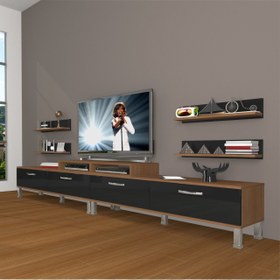 Resim Ekoflex 360R Slm Krom Ayaklı Tv Ünitesi Tv Sehpası - Ceviz - Siyah 