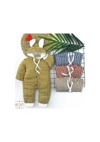 Resim Pekminibebe 6-9-12-18 Ay Düğme Kapamalı Kulaklı Kapşonlu Triko Kumaş Kız Erkek Bebek Tulumu Mavi 