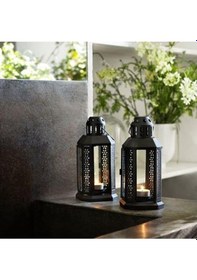 Resim Enrum 22 Cm Siyah Dekoratif Fener - Çelik Mumluk Şamdan Siyah 