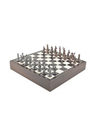 Resim Gifthome Orta Boy Metal Yunan Mitolojisi Satranç Tk. Antik Ve Ceviz Desenli Sandıklı Mdf Tahtası 36x36 Cm. 
