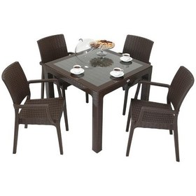Resim Depootoptan Mandella Elit Rattan 90 x 90 CM Elit Koltuk Camlı Masa Takımı Kahveren Kahverengi 