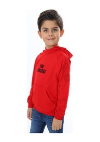 Resim Toontoy Kids Toontoy Erkek Çocuk Relax Fit Kapüşonlu Cepli Reglan Kol Baskılı Sweatshirt - 2 İplik Kırmızı 