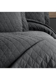 Resim Pasioni Pamuklu Parça Boyama Este Çift Kişilik Yatak Örtüsü Antrasit 