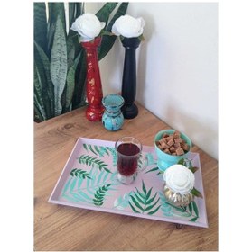 Resim El Boyaması Ahşap Tepsi Küçük Boy Pudra 