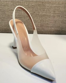 Resim New Angel 897 Kadın Topuklu Şeffaf Detaylı Arkası Açık Ayakkabı Beyaz 