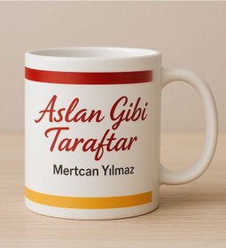 Resim Bk Gift Kişiye Özel Sarı Kırmızı Aslan Gibi Taraftar Tasarımlı Beyaz Kupa Bardak-1, Taraftar Hediyesi, Doğum Günü Hediyesi, Arkadaşa Hediye Kobitmeyen 