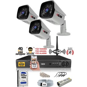 Resim IDS 3 Kameralı Set - 5 Mp Sony Lensli Full HD Gece Görüşlü Güvenlik Kamerası Sistemi 320 Dış 