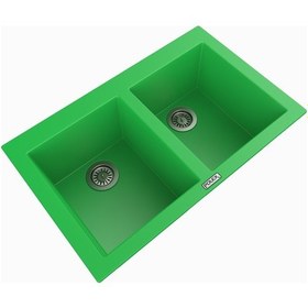 Resim Polex Cristalüx Granit Evye P-2XLN Yeşil 2 Hazneli Tezgah Altı Ve Tezgah Üstü Mutfak Evyesi 80.5x51.5 CM 