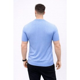Resim Marsilyan Erkek Kısa Kol Fitilli Triko T-Shirt Yazlık Hakim Yaka Tişört - Bebek Mavisi 