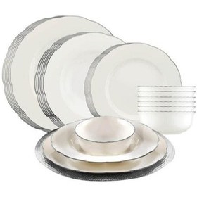 Resim Kütahya Porselen Bone Olympos 24 Parça Platin Fileli Yemek Takımı 