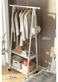 Resim Trendesk Ayaklı Askılık Konfeksiyon Askısı Metal Konfeksiyon Elbise Askılığı Beyaz Tekerlekli Beyaz 