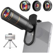 Resim Neevoyu 22x Teleskop + 205 Balık Gözü + 0.67x Geniş Açı + 25x Makro 4'lü Telefon Lens Seti, Tripod Ve Tutucuları İle Profesyonel Fotoğraf Çekimi 