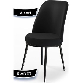 Resim Canisa Dexa Serisi, Üst Kalite Mutfak Sandalyesi, 6 Adet Siyah Sandalye, Metal Siyah Iskeletli Siyah 