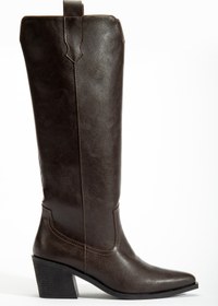 Resim DENORA Acı Koyu Kahve Mat Deri Topuklu Kovboy Western Düz Çizme 