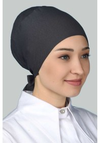 Resim Altobeh Kadın Pratik Dikişsiz Bağcıklı Kaymayan Tesettür Penye Bone - Füme 