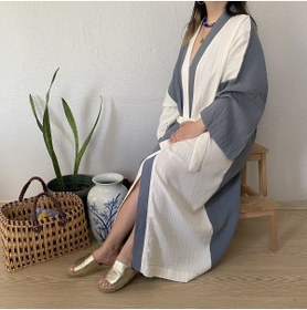 Resim Mutlu Gün Marketi Müslin Kaftan Kimono Uzun Mavi 