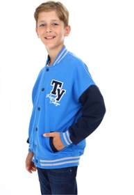 Resim Toontoy Erkek Çocuk Kolej Yaka Çıtçıt Kapama Düşük Omuz Cepli Baskılı Renk Bloklu Örme Hırka 