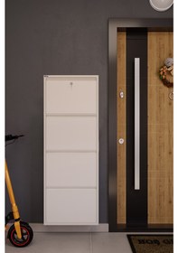 Resim Ceha Kilitli 4'lü Metal Ayakkabılık - Beyaz K.AYK-4 /AB9010/KL 