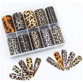 Resim 10lu Tırnak Süsleme Folyosu Leopar Dizayn Nail Art Transfer Folyo 