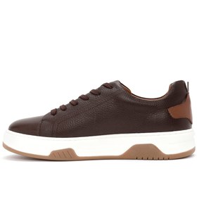 Resim Erkek Kahverengi Bağcıklı Kalın Tabanlı Deri Sneaker - Kahverengi / 4 