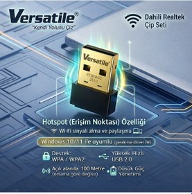Resim Versatile Usb Wifi Adaptör 150 Mbps Mini Alıcı Realtek 8188ftv Hotspot Win10/11 