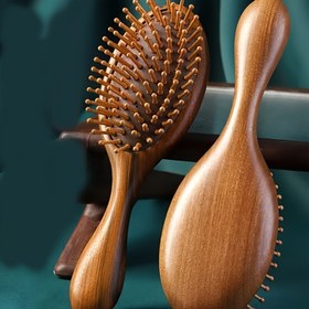 Resim Lüks Sandal Ağacı Saç Fırçası - Tüm Saç Tipleri İçin Saç Masajı, Ergonomik Ahşap Sap, Pürüzsüz Parlatma, Günlük Kullanım ve Rahatlama İçin Mükemmel, Saç Masajı 