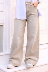 Resim Tesettür Diyarı Kadın Retro Baggy Kot Pantolon- Koyu Bej 