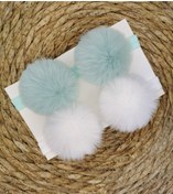 Resim Kız Çocuk/bebek Mint Yeşili-beyaz Peluş Ponpon Bandana Seti 